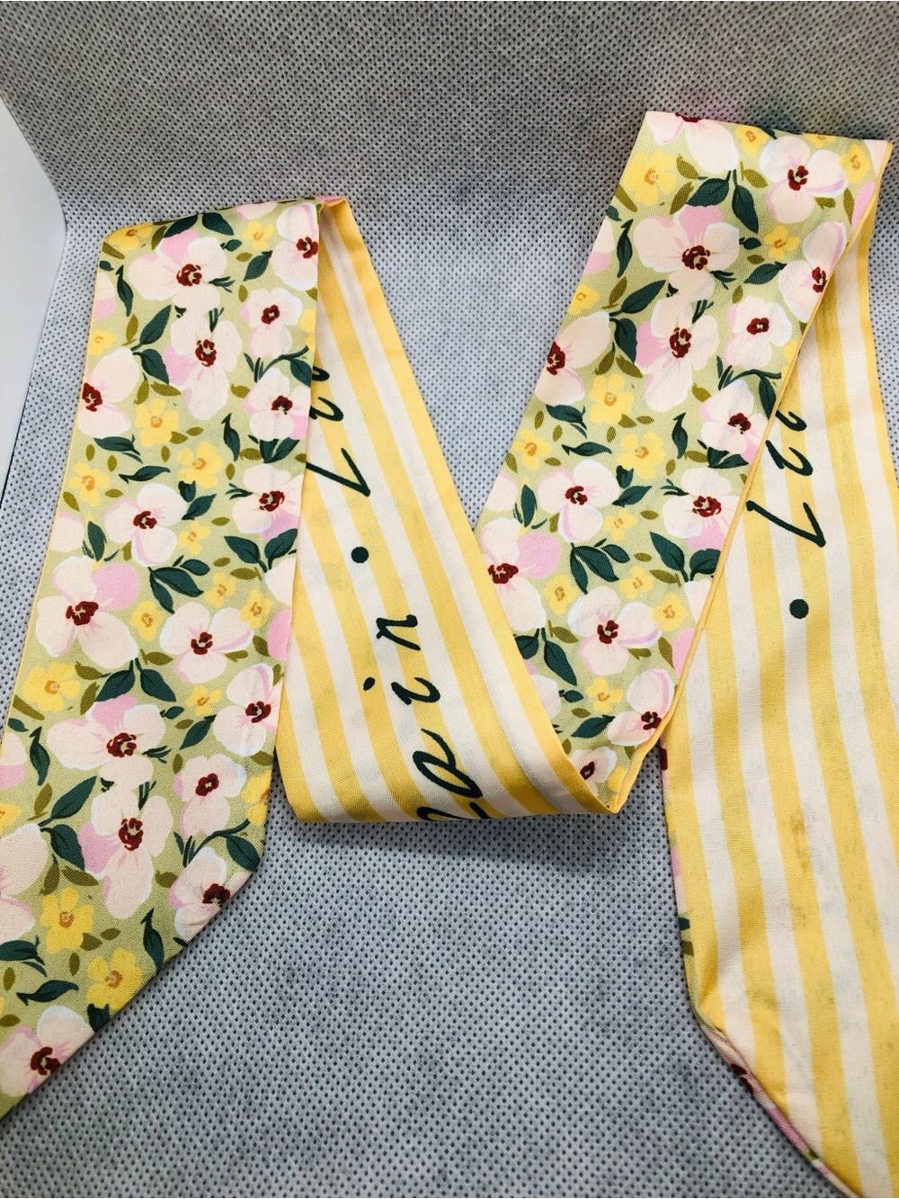 Floral & Striped Yellow Scarf Twilly